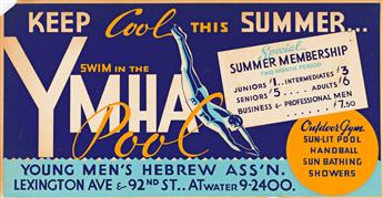 DESIGNERS UNKNOWN.  [NEW YORK CITY / SUMMER & SWIMMING.] Group of 4 subway cards. Each approximately 11½x21 inches, 29¼x53¼ cm.